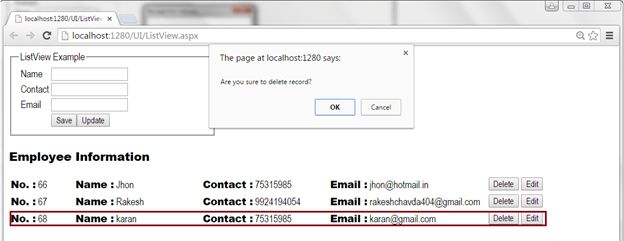 Record Delete Massage
